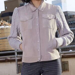 ecru Brand Suede Sweater Knit Jean Jacket‎ Crochet Chamois Leather Wool